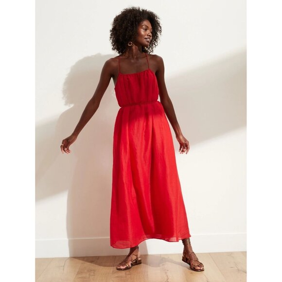 NWT Banana Republic Ramie Gathered Maxi in Strawberry Delight Dress L - Picture 2 of 10